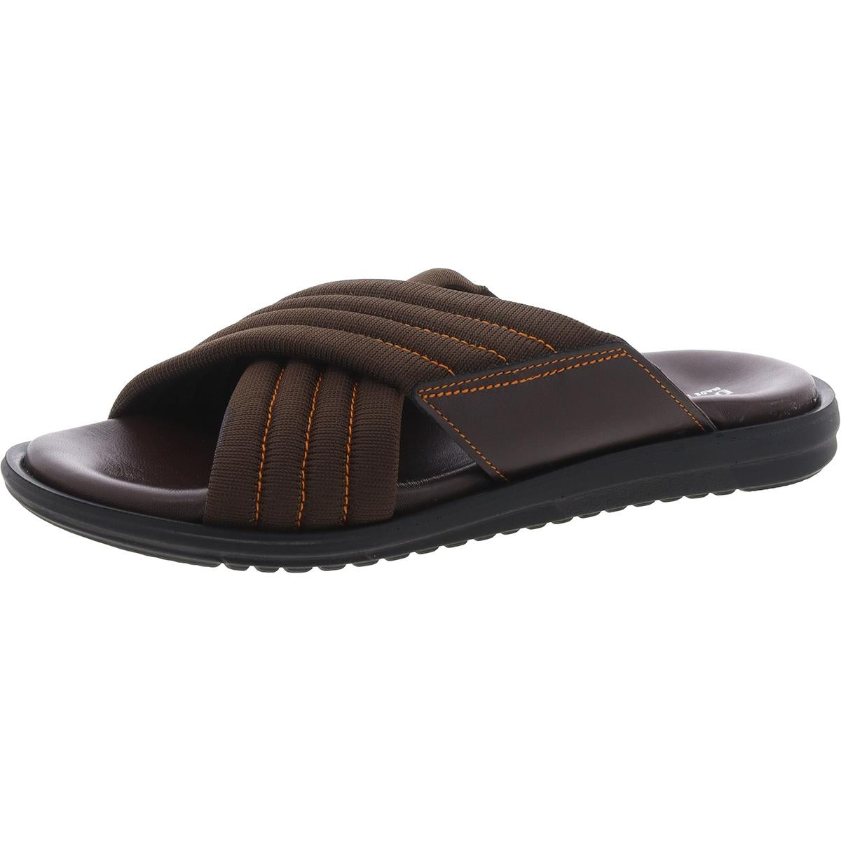 Mens Criss-Cross Leather Slide Sandals 7 Medium Chocolate