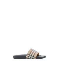 Burberry Check Pattern Slides Men Brown Sandals