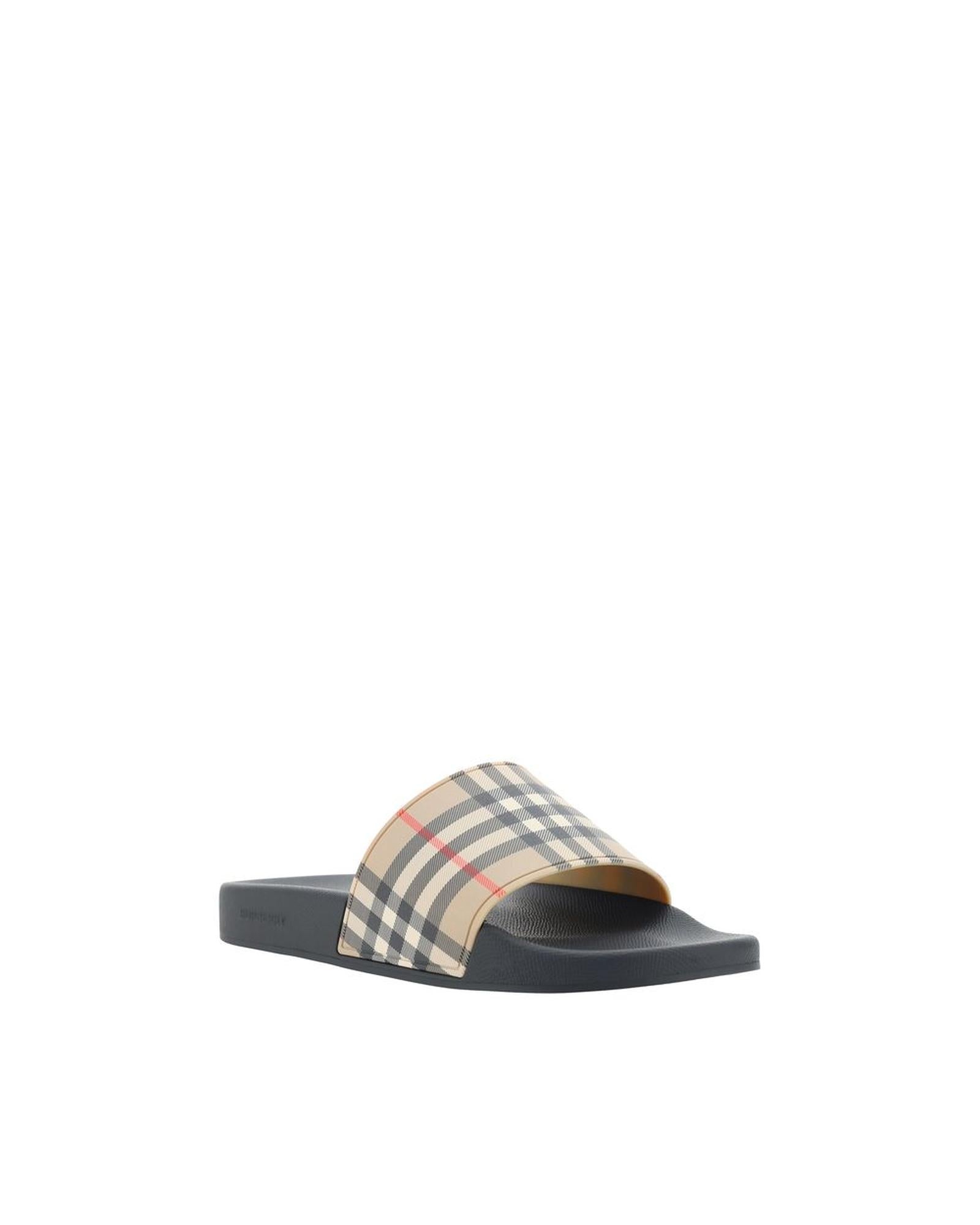 Burberry Check Pattern Slides Men Brown Sandals