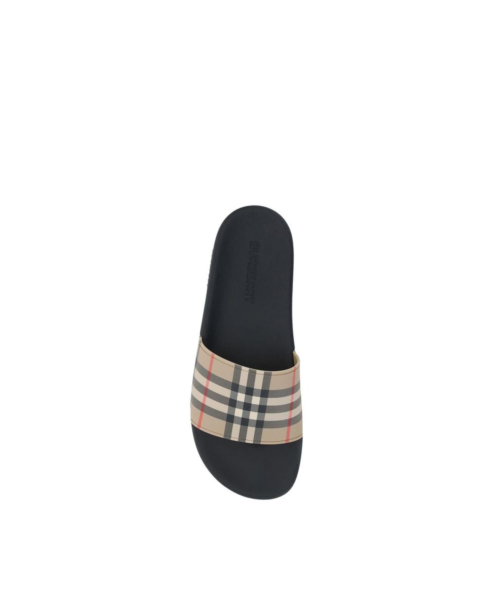 Burberry Check Pattern Slides Men Brown Sandals