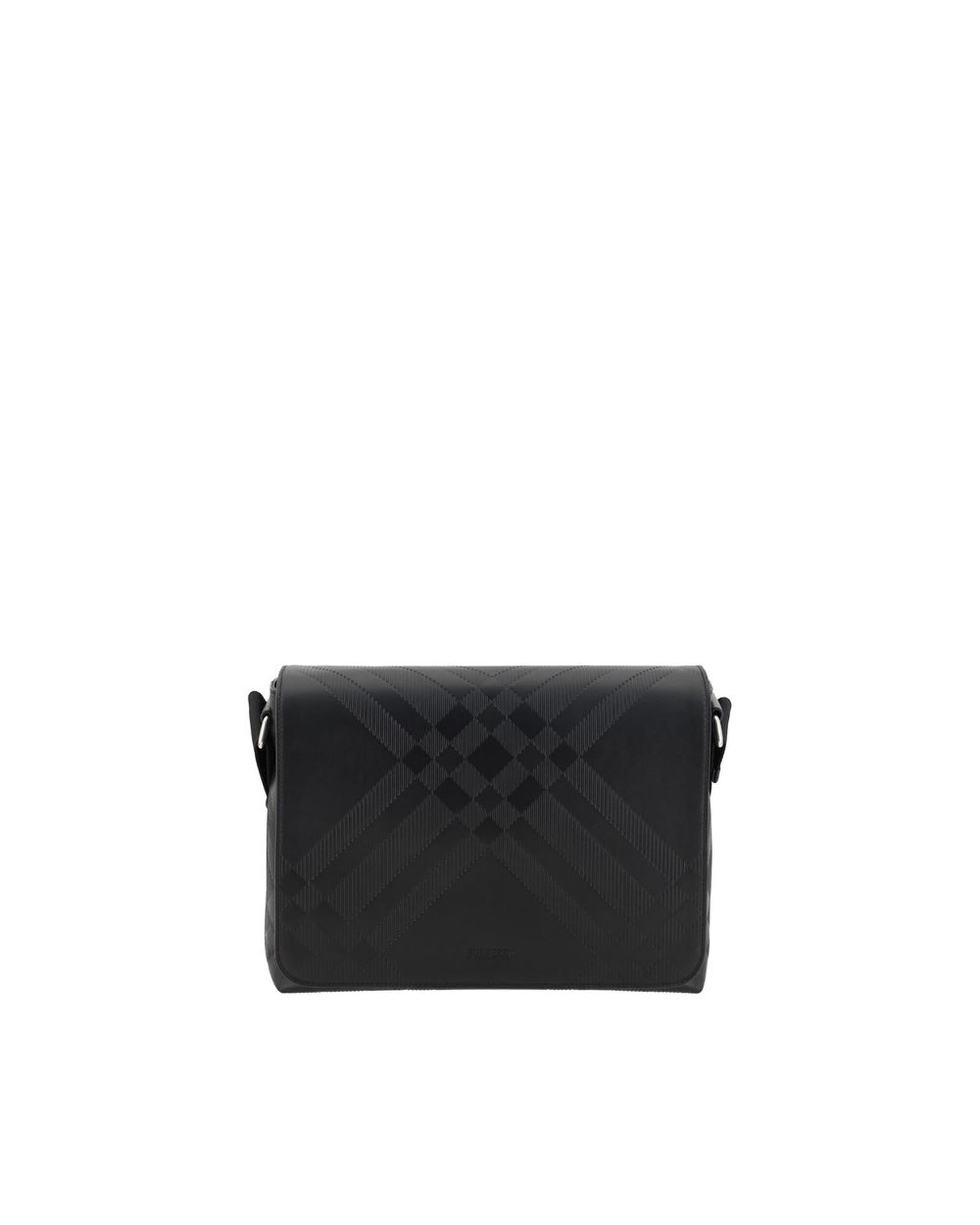 Burberry Embossed Leather Crossbody Bag Men Black Shoulder Bags ONE SIZE Black