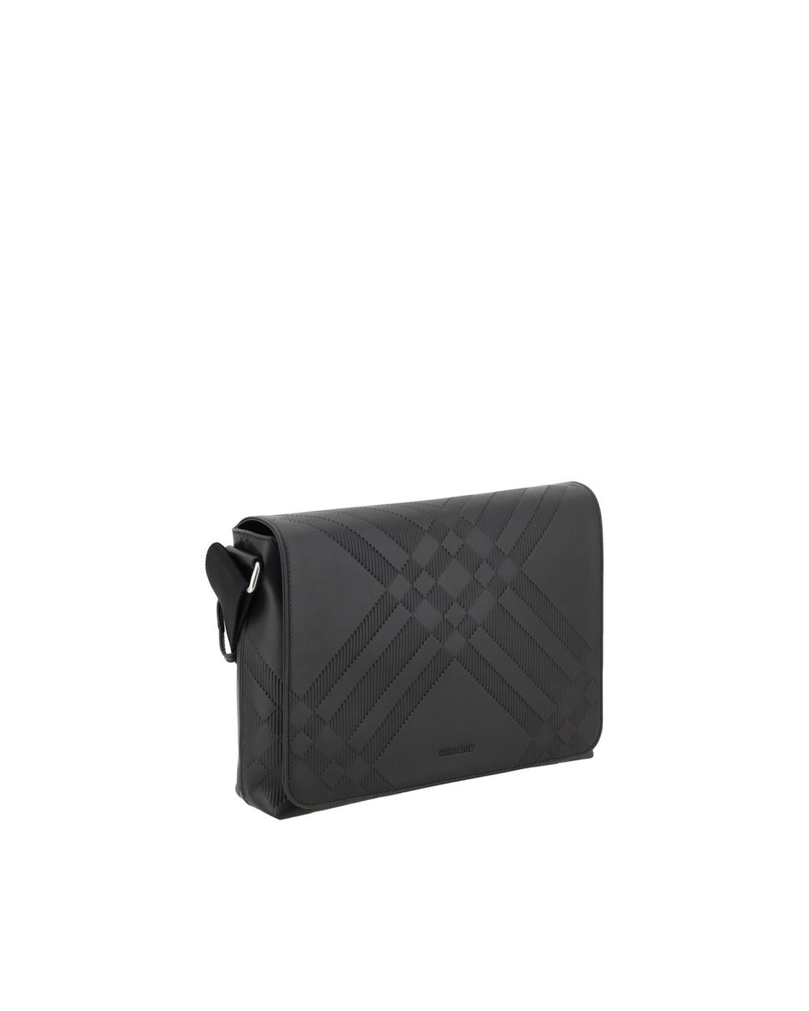 Burberry Embossed Leather Crossbody Bag Men Black Shoulder Bags