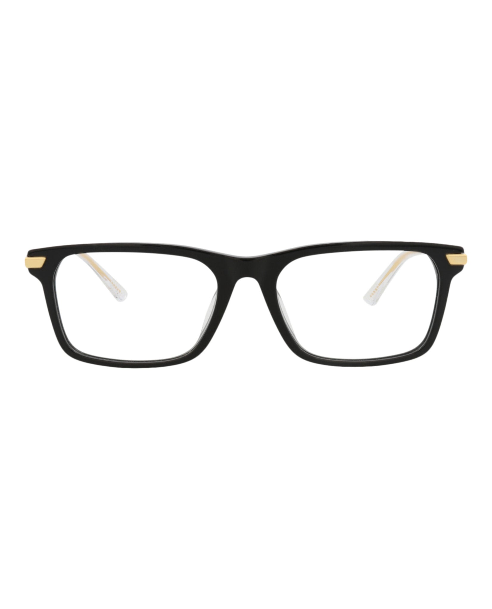 Bottega Veneta Bottega Veneta Mens Square/Rectangle Black Gold Transparent Fashion Designer Eyewear
