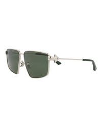 Bottega Veneta Womens Square/Rectangle Silver Silver Green Fashion Designer Eyewear