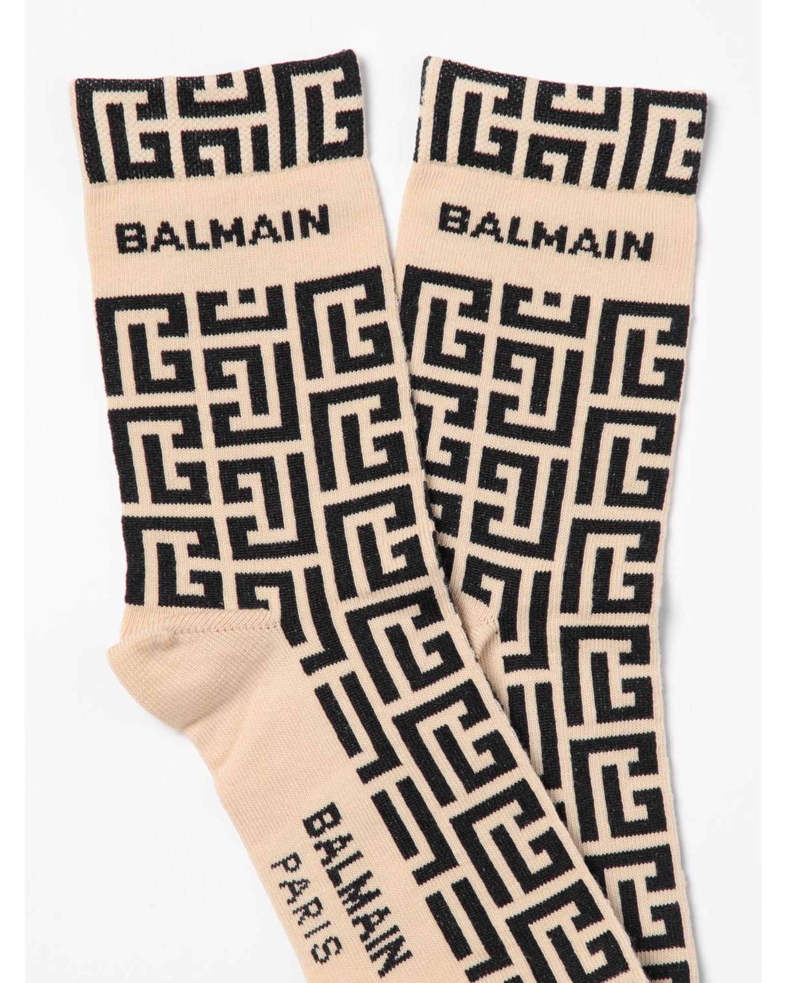 Balmain Greek Key Pattern Socks Kids Cream