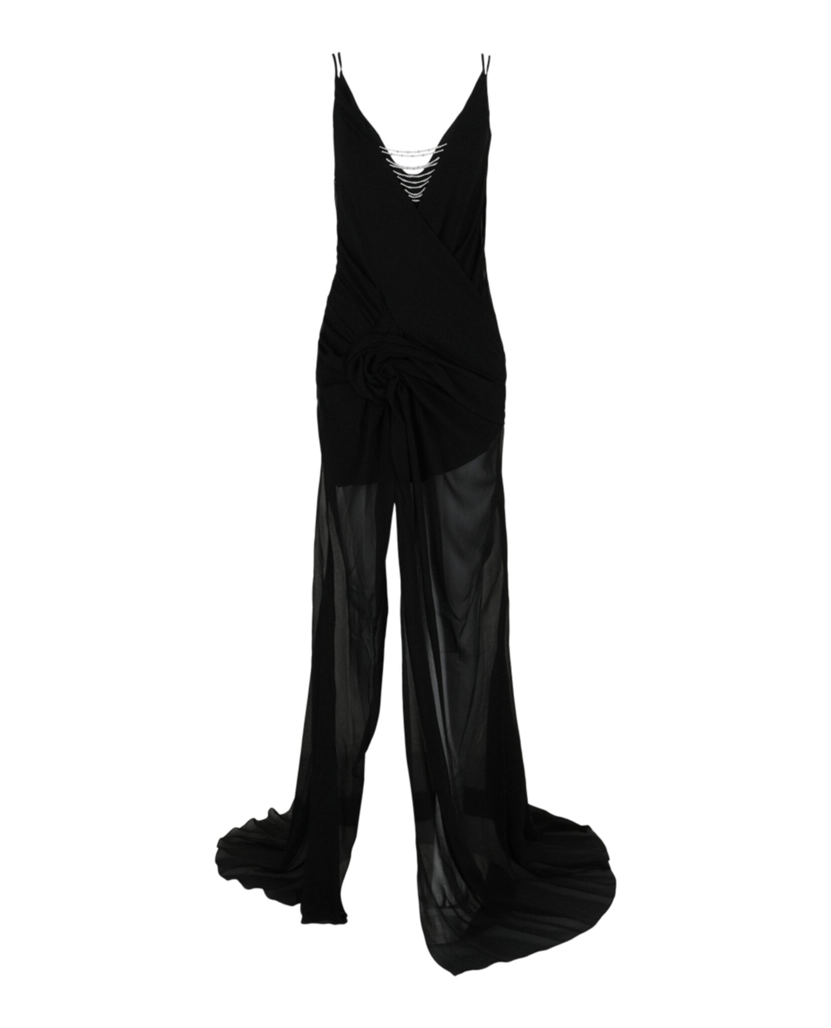 Givenchy Womens Evening Draped Dress in Silk with Pearl Chains