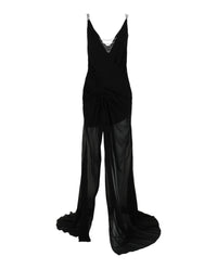 Givenchy Womens Evening Draped Dress in Silk with Pearl Chains