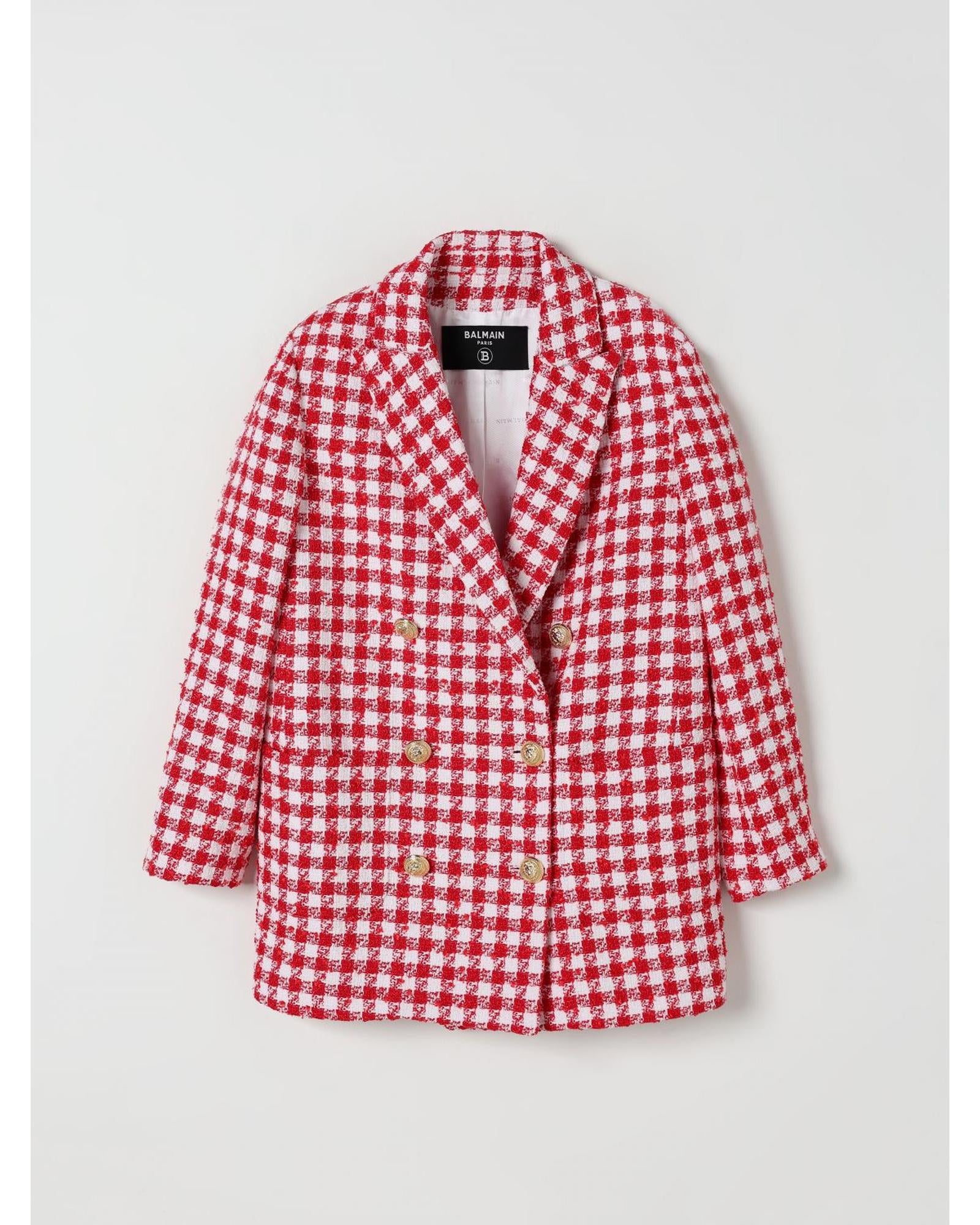 Balmain Tweed Blazer DoubleBreasted Red Kids White Coats