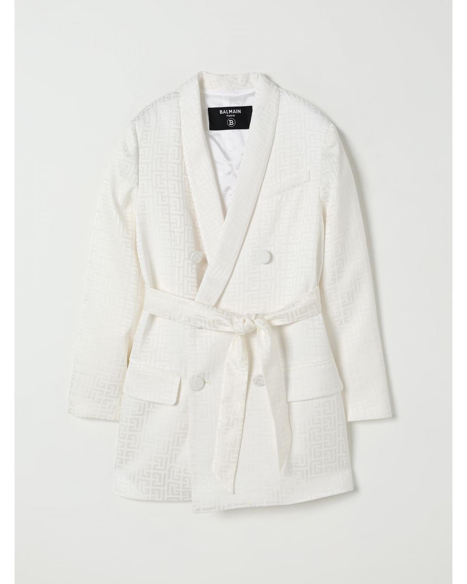 Balmain Double Breasted Belted Blazer Kids Yellow Cream Jackets