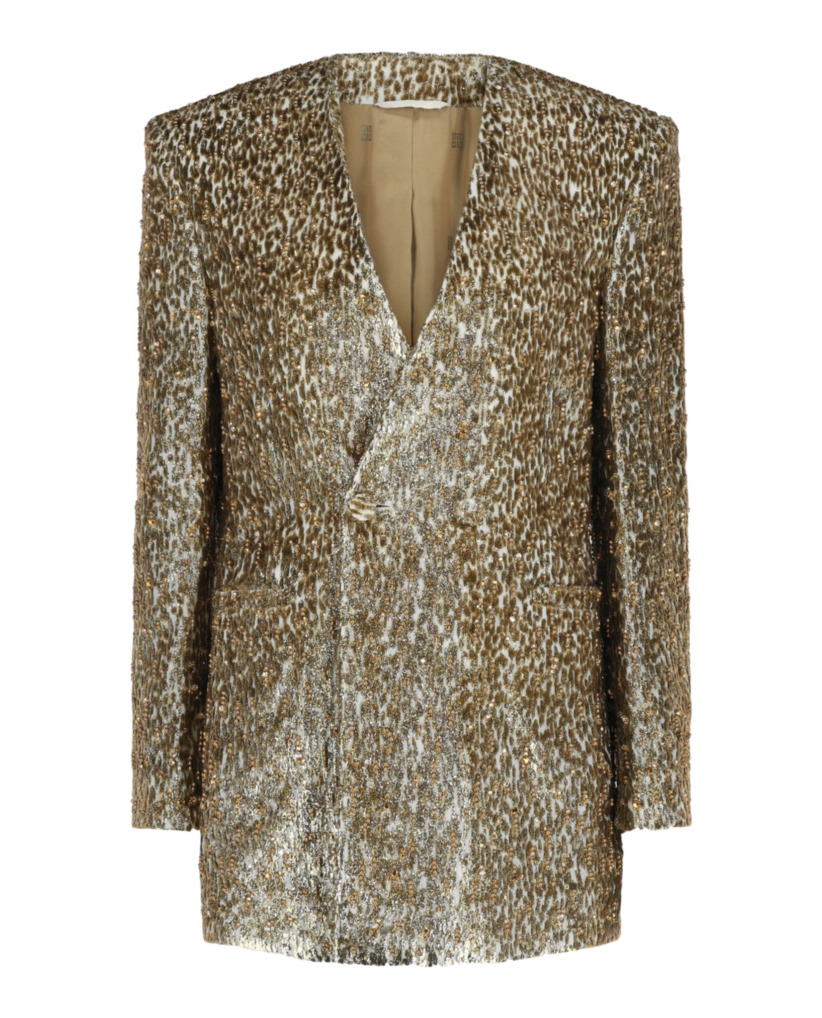 Givenchy Womens Beaded Animal Print Single-Breasted Blazer