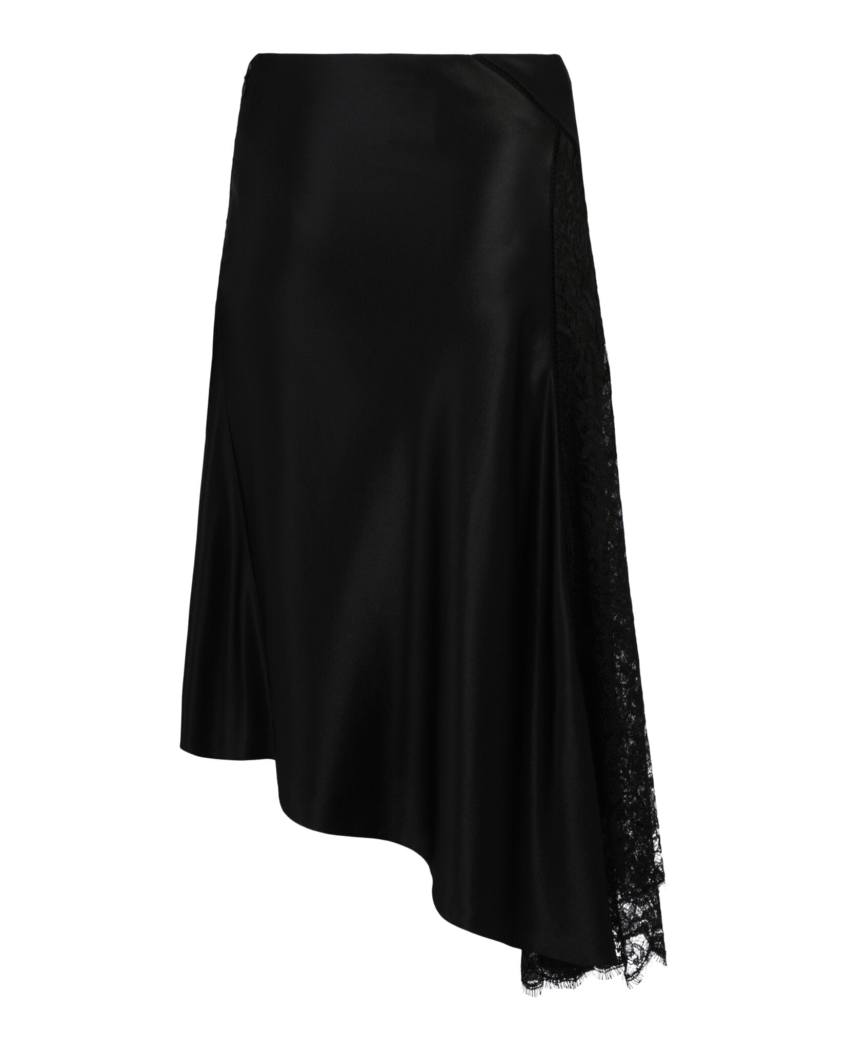 Givenchy Womens Lace Insert Asymmetric Silk Midi Skirt