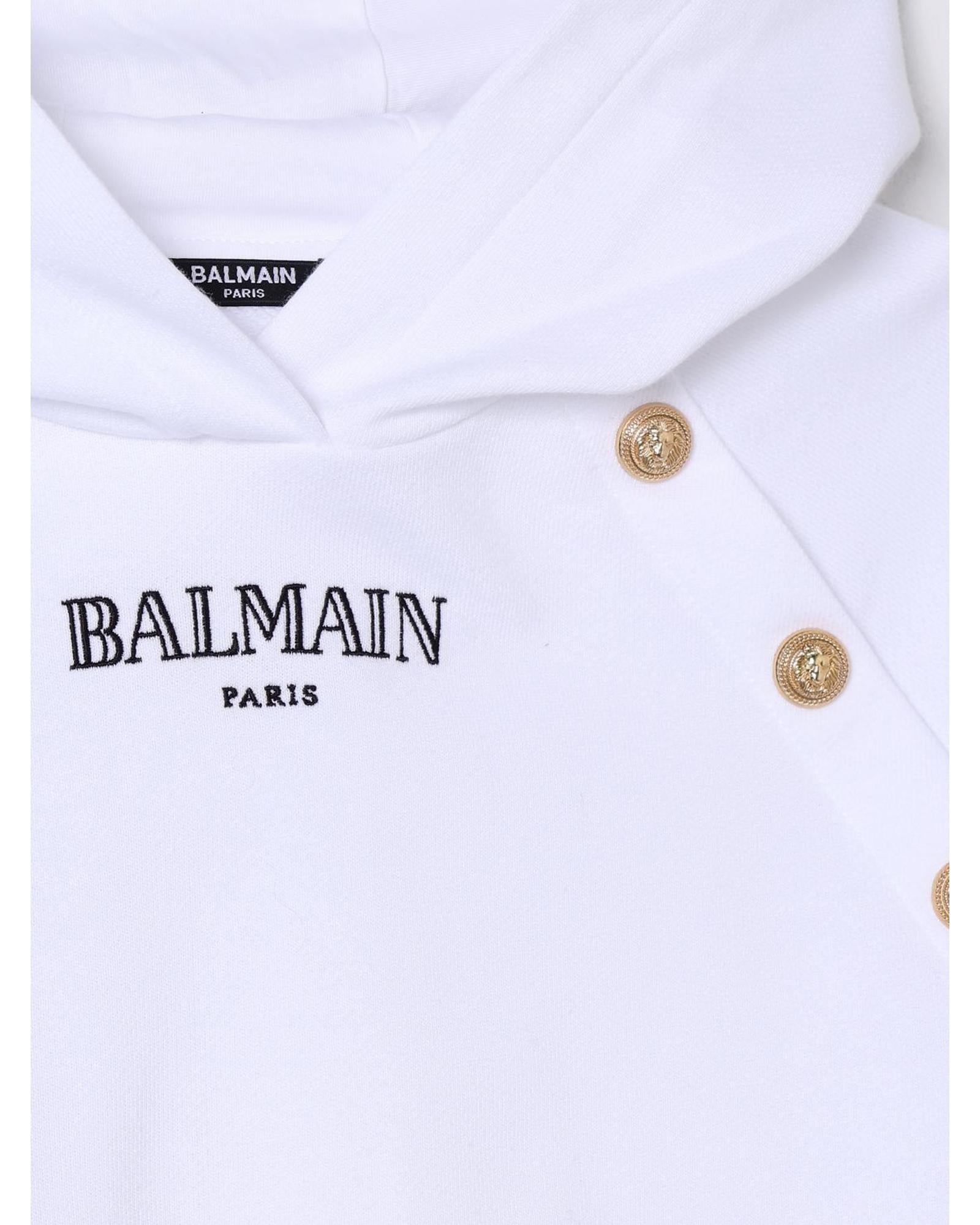 Balmain Kids Sweater with Ribbed Trims and Crew Neck White Cardigans