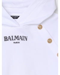 Balmain Kids Sweater with Ribbed Trims and Crew Neck White Cardigans