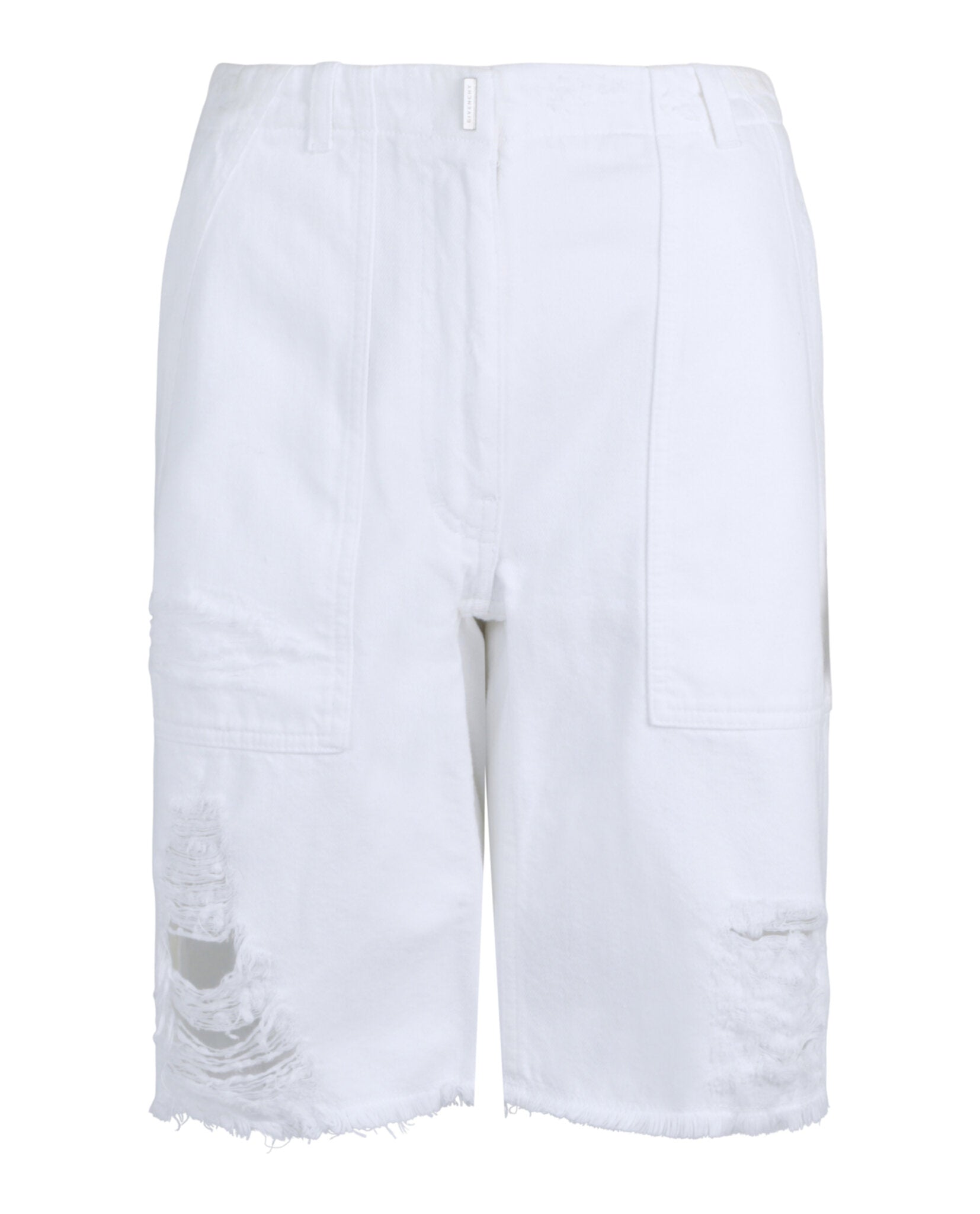 Givenchy Womens Destroyed Denim Bermuda Shorts