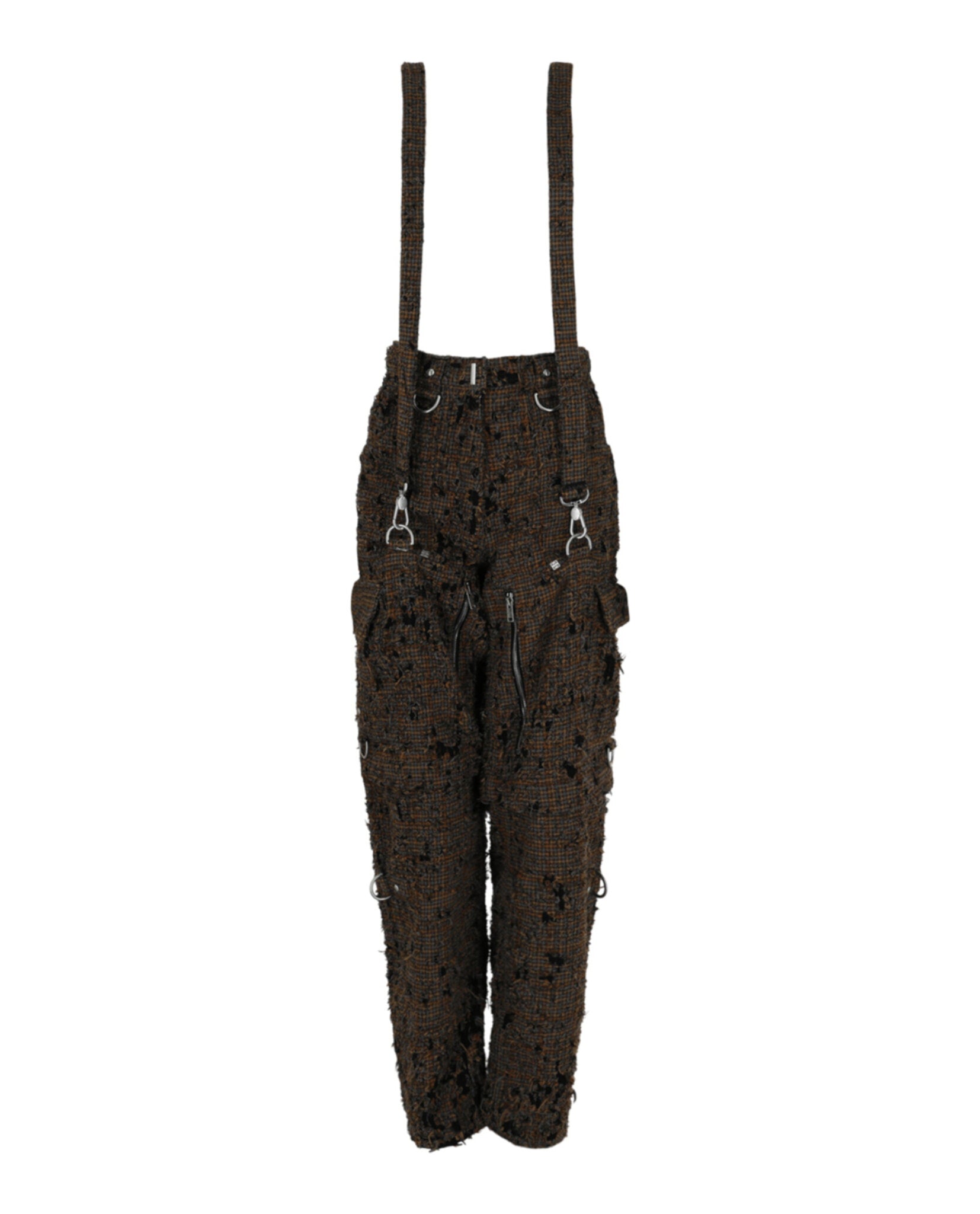 Givenchy Womens Two In One Detachable Pants In Destroyed Checks With Suspenders