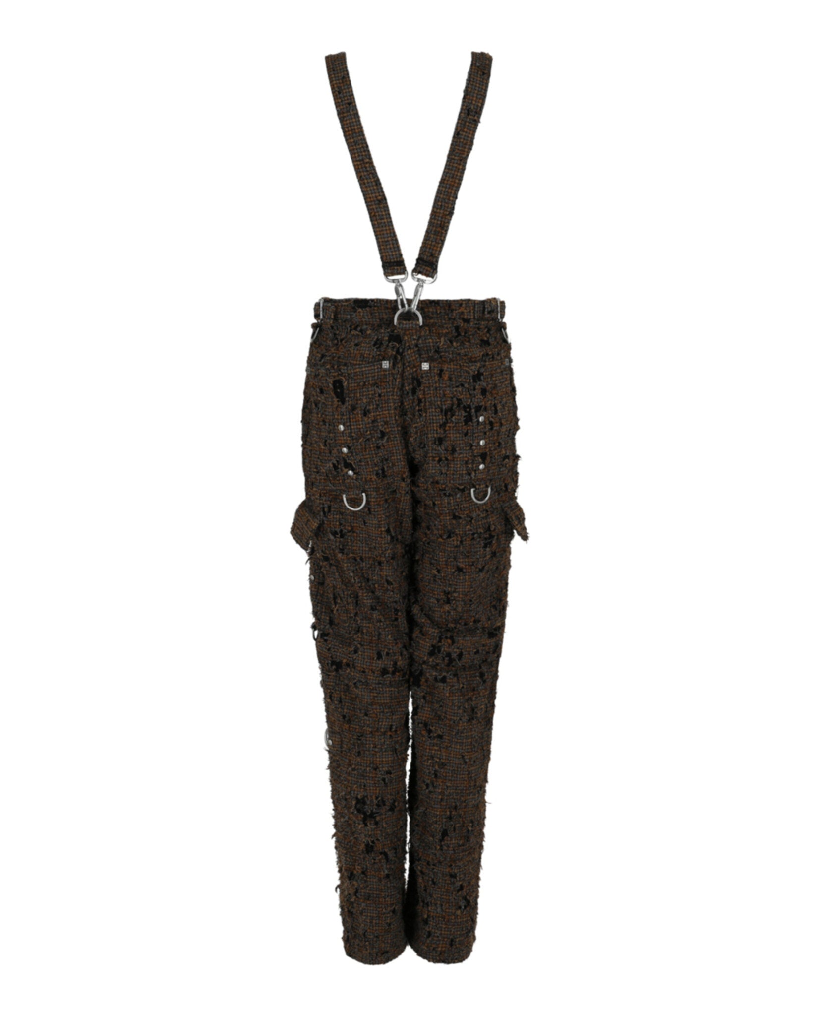 Givenchy Womens Two In One Detachable Pants In Destroyed Checks With Suspenders