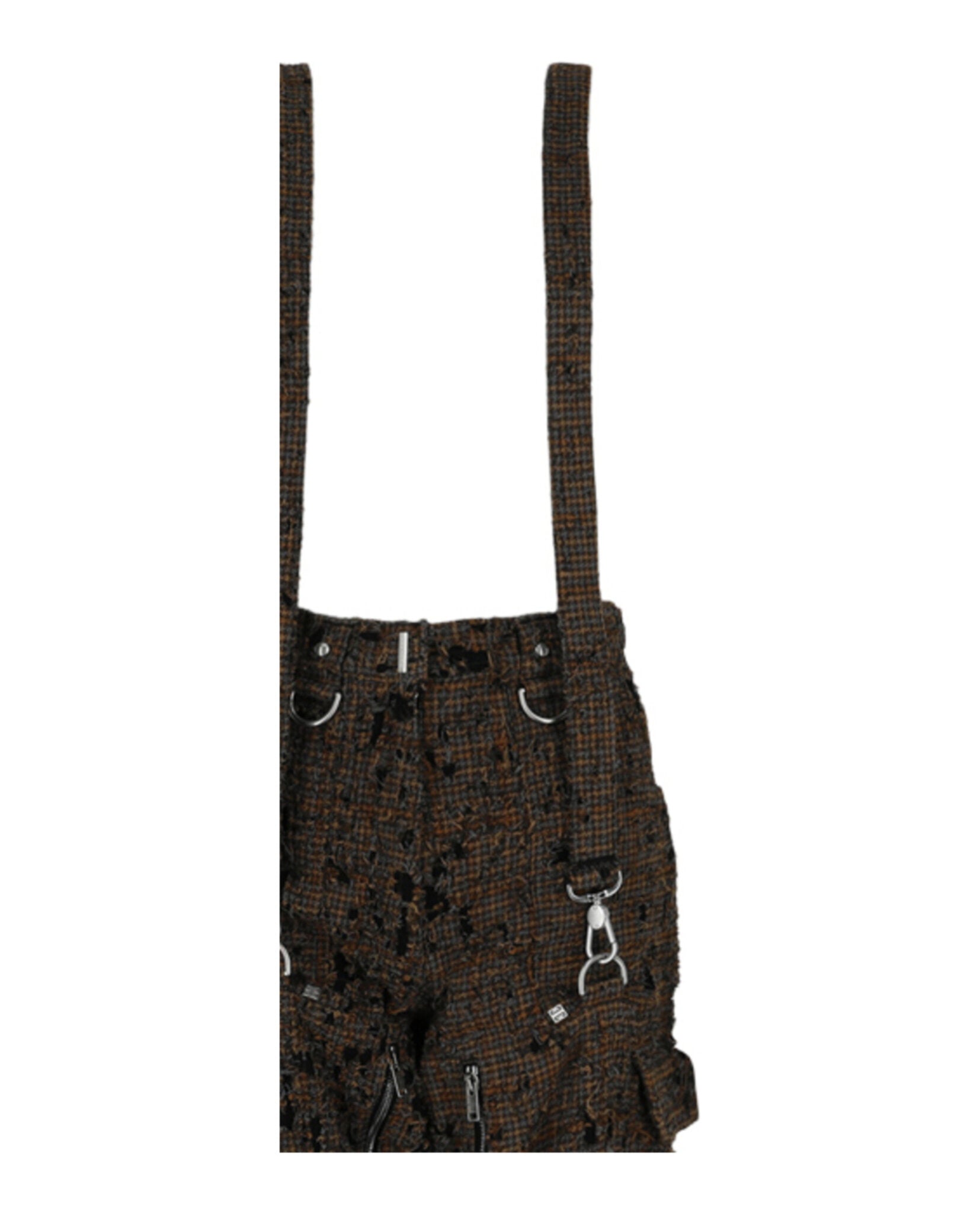 Givenchy Womens Two In One Detachable Pants In Destroyed Checks With Suspenders