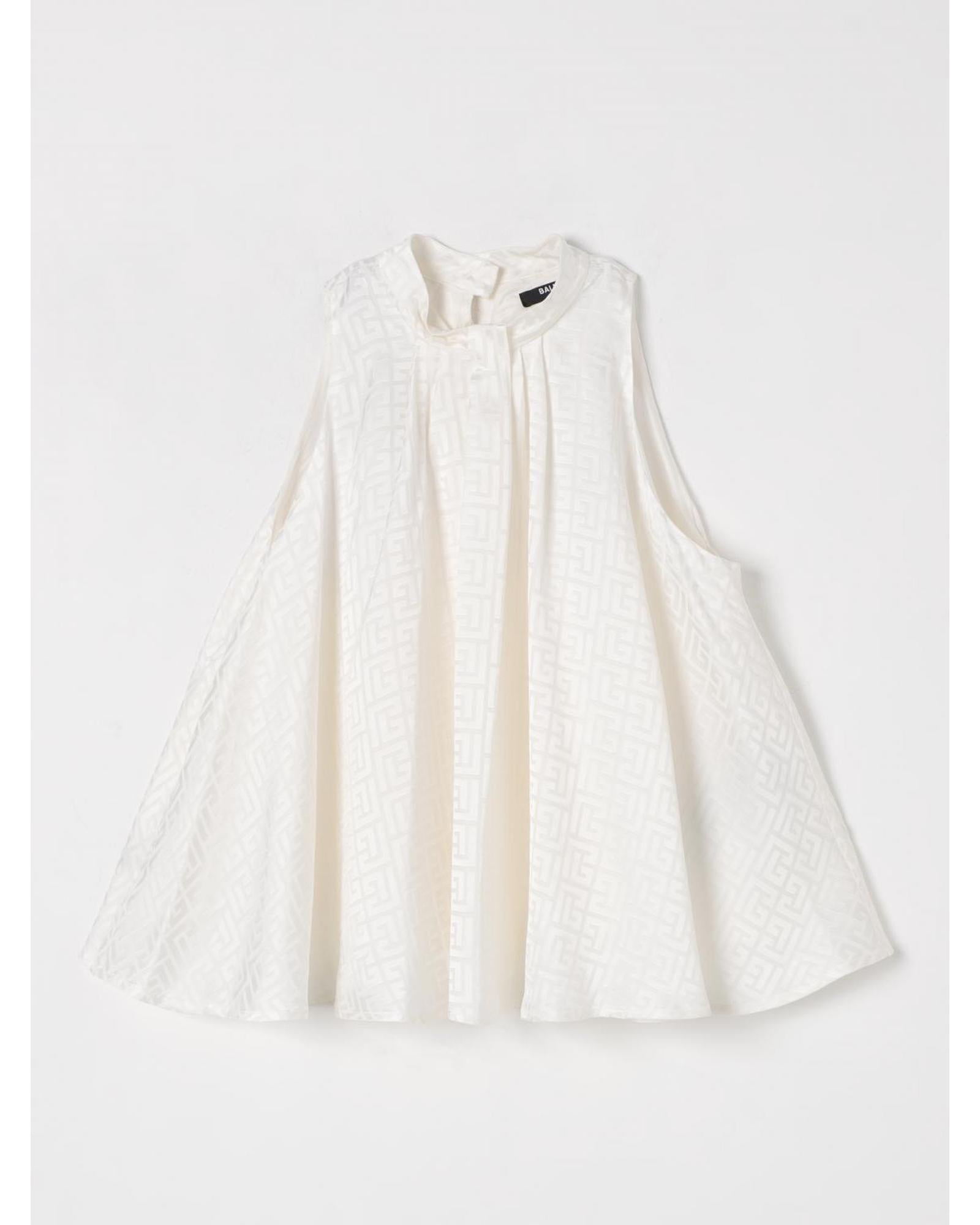 Balmain Sleeveless Geometric HighNeck Top Kids Ivory