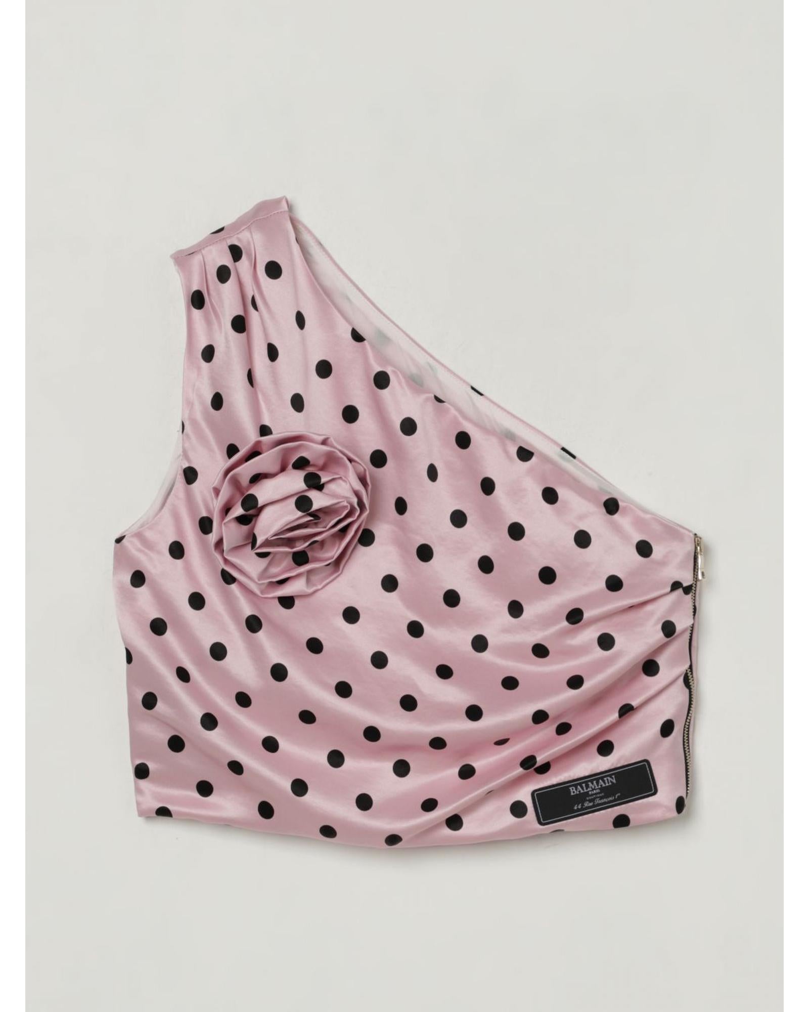 Balmain Polka Dot One Shoulder Top Kids Pink