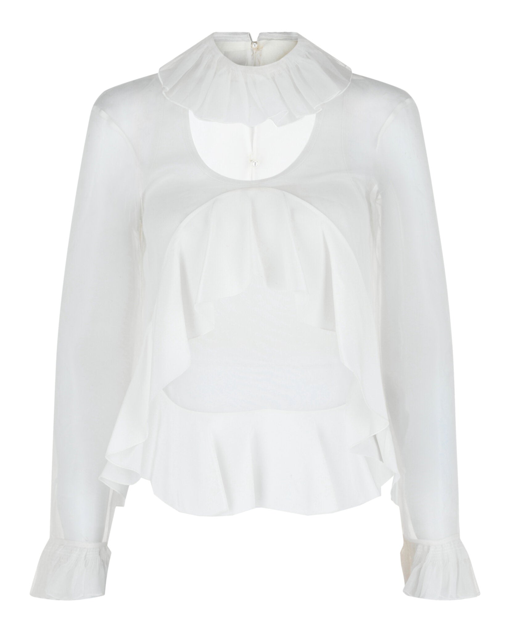 Givenchy Womens Cropped Silk Blouse With Ruffles