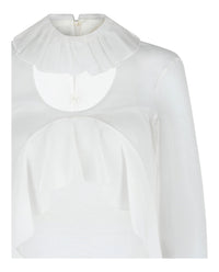 Givenchy Womens Cropped Silk Blouse With Ruffles