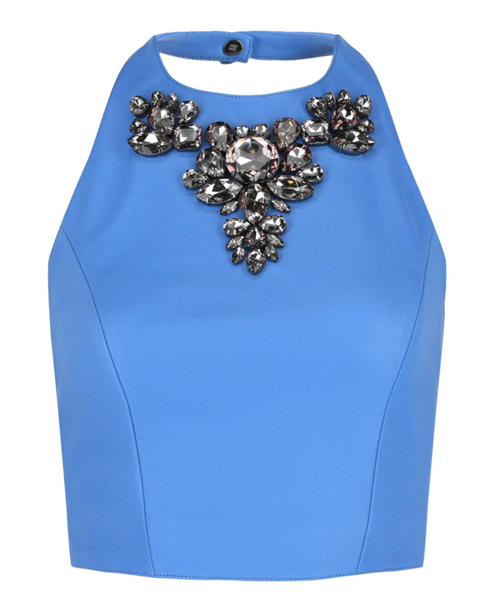Givenchy Womens Halter Top In Leather With Embroidered Stones