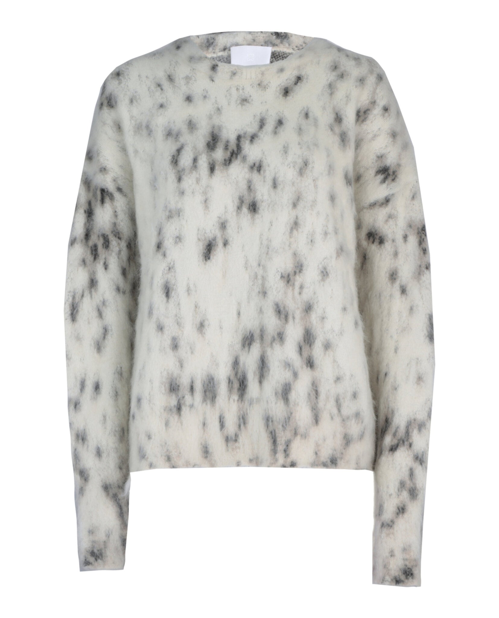 Givenchy Womens Cropped Sweater In Mohair With Snow Leopard Print