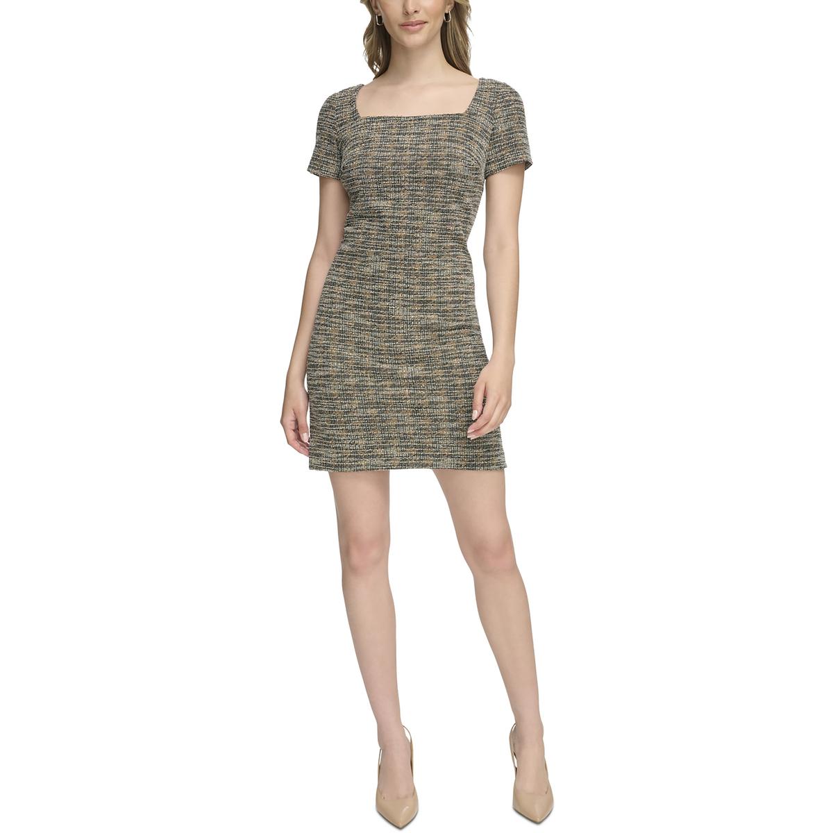 Womens Textured Tweed Sheath Dress
