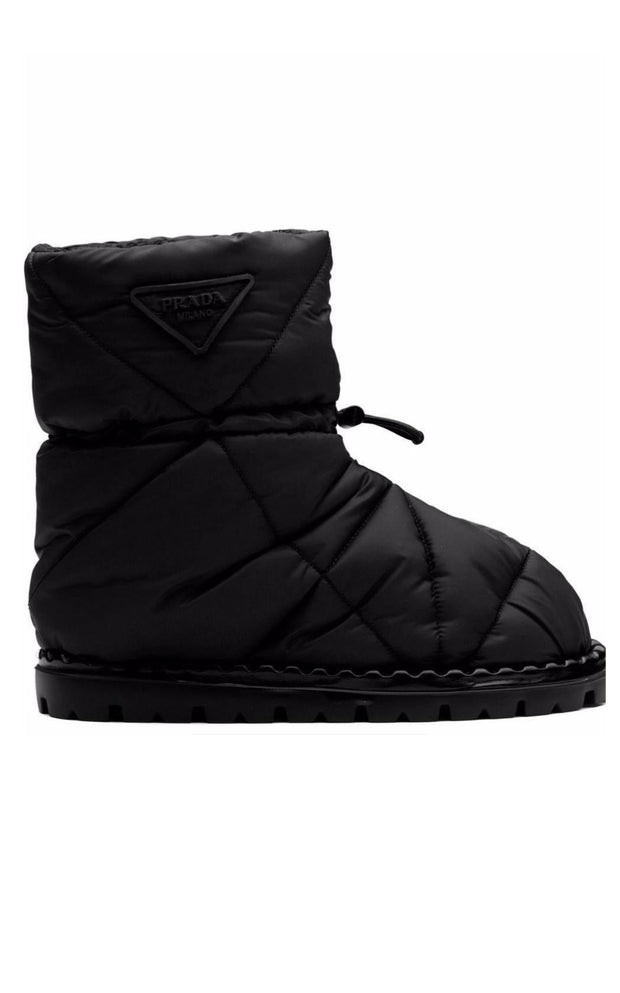 Black Quilted Nylon Drawstring Ankle Boots