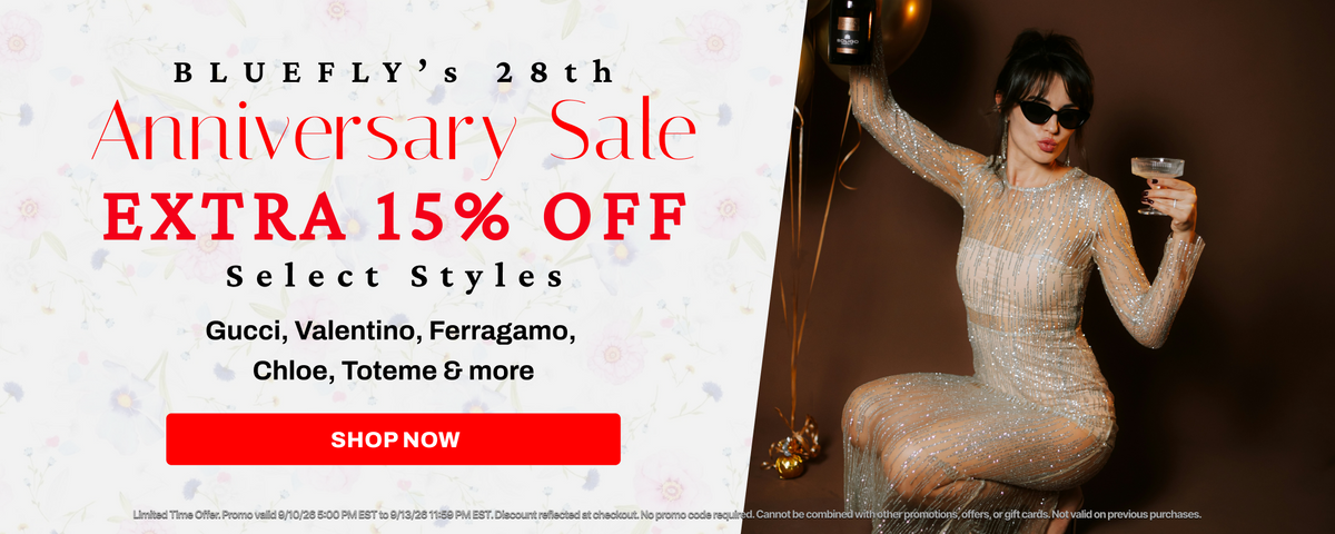 anniversary sale party theme woman with champagne 15 percent off selected items click to shop catalog 