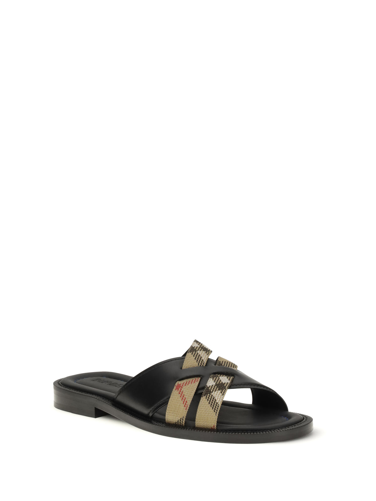 Burberry Men Drift Leather And Check Sandals