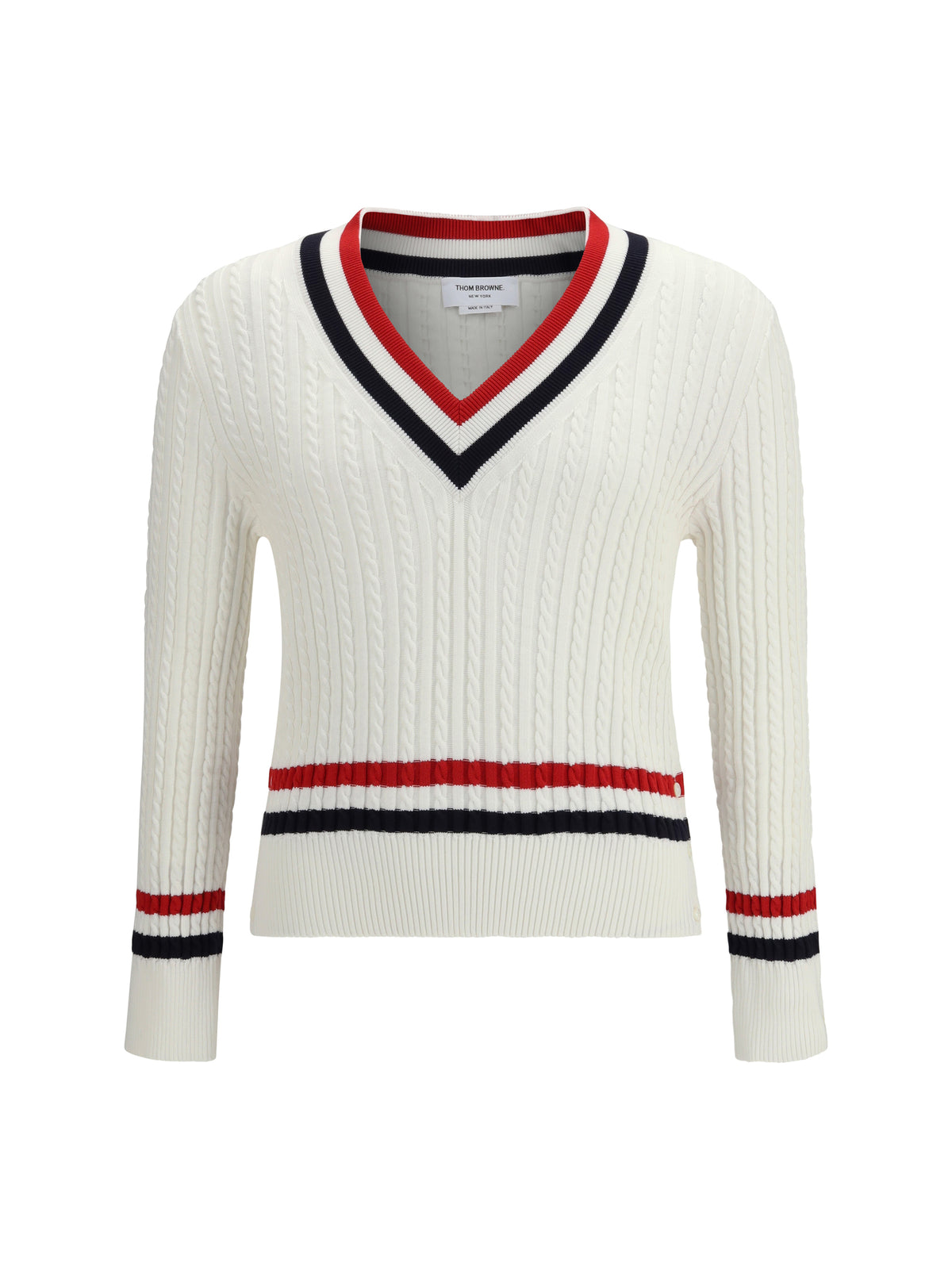 THOM BROWNE Thom Browne Men Intarsia Cable-Knit V-Neck Sweater