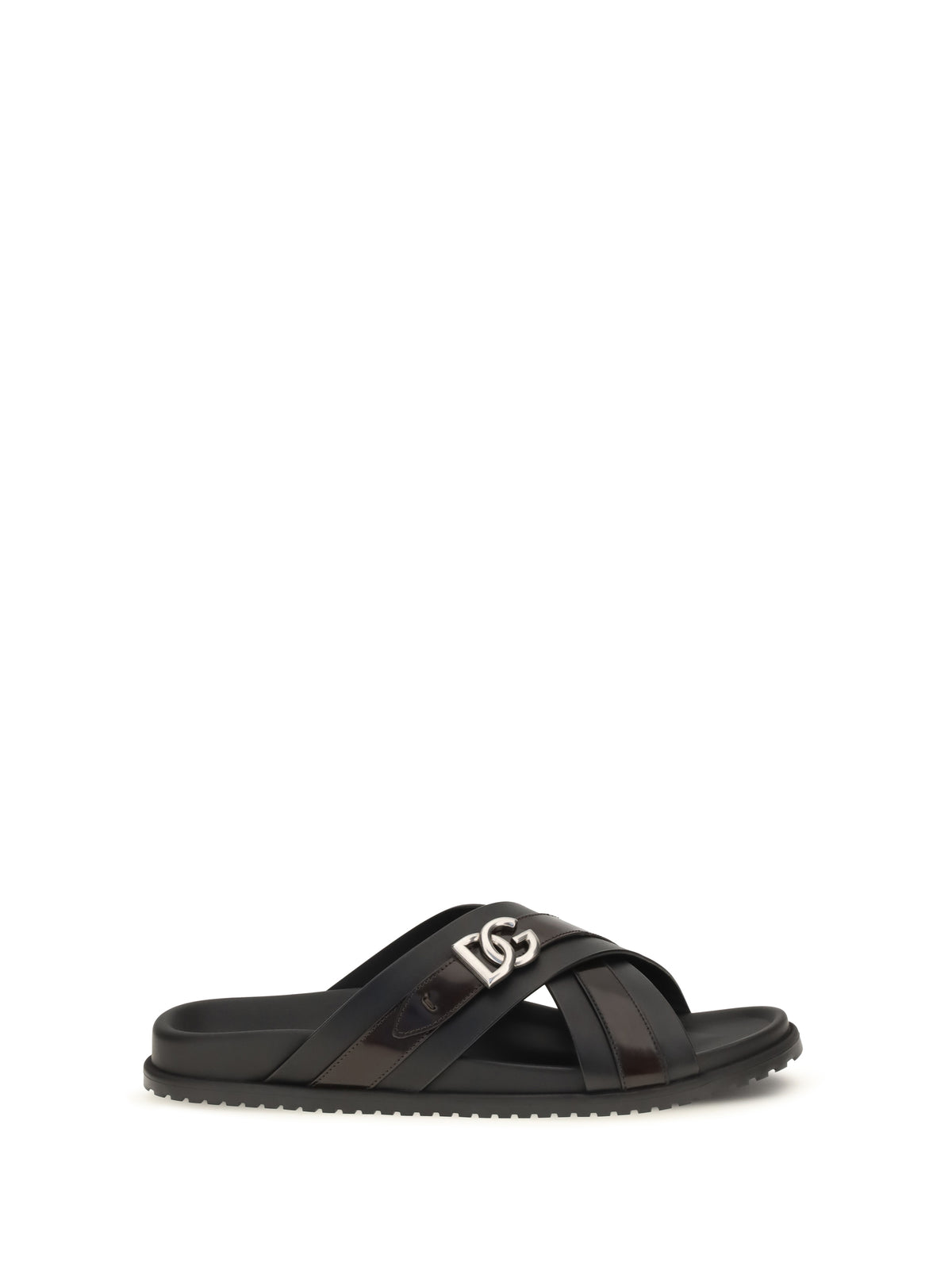 Dolce & Gabbana Men Smooth Calf Leather Slide Sandals