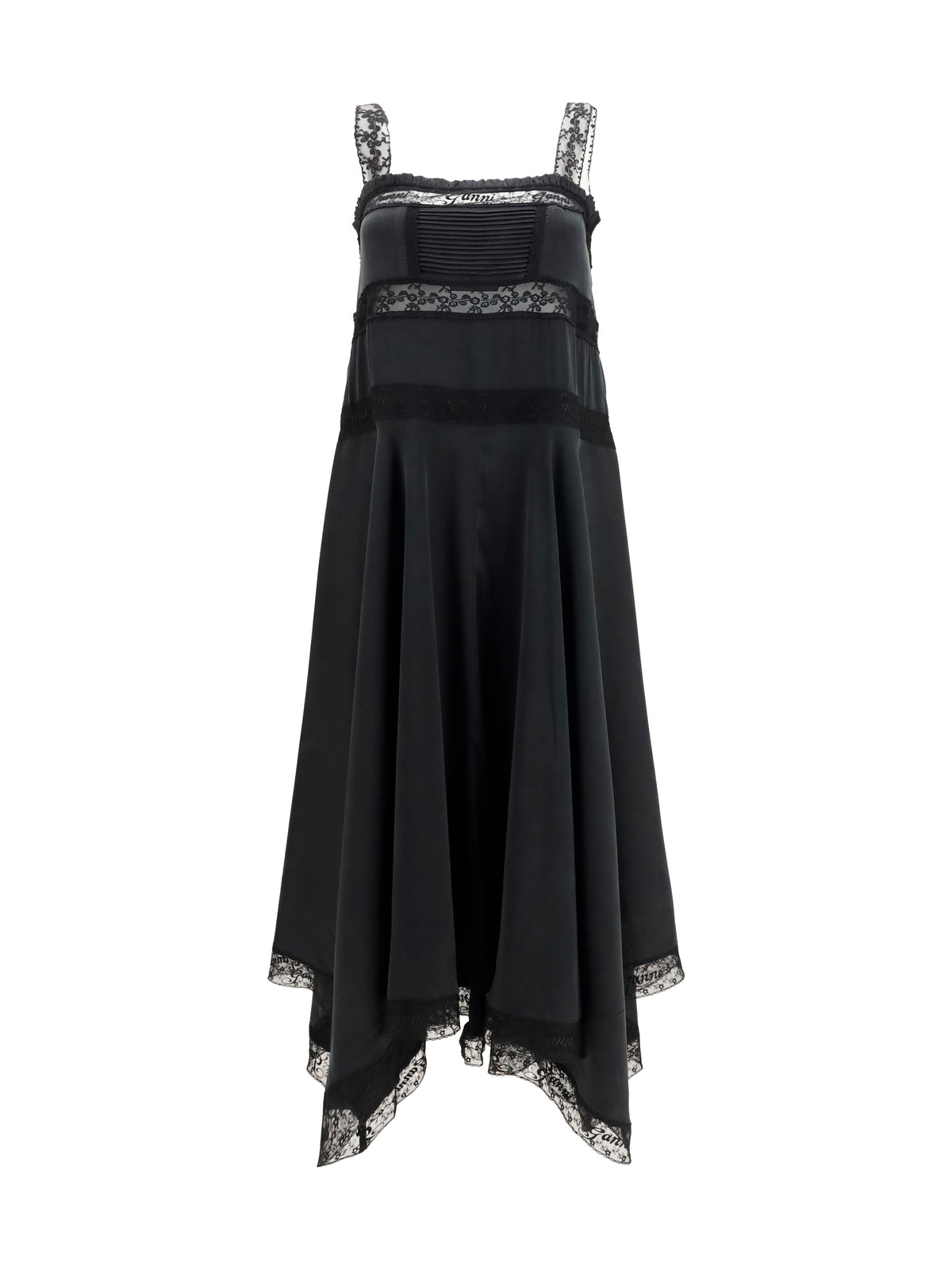 Ganni Women Silk Maxi Dress With Lace Details