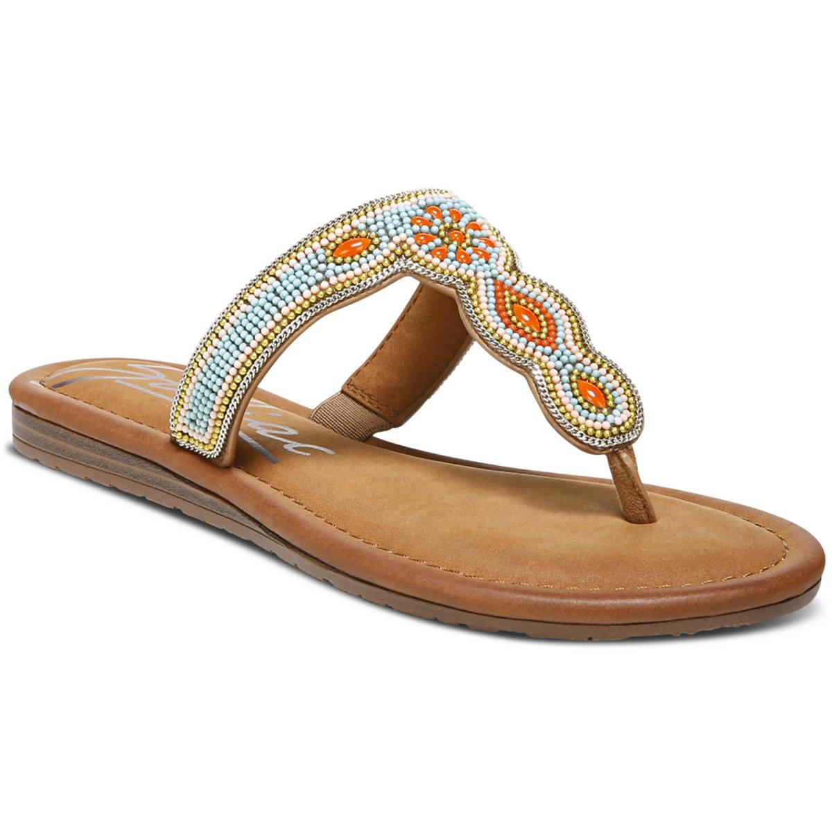 Yves Womens Faux Leather Flip-Flop T-Strap Sandals 5.5 Medium Orange Multi Fabric