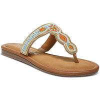 Yves Womens Faux Leather Flip-Flop T-Strap Sandals 5.5 Medium Orange Multi Fabric