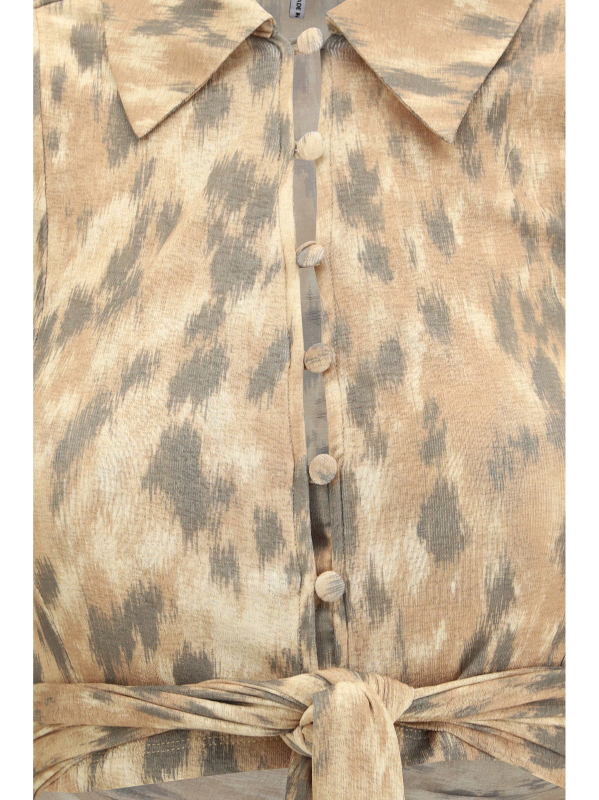 Ganni Women Printed Marl Mesh Tie Blouse