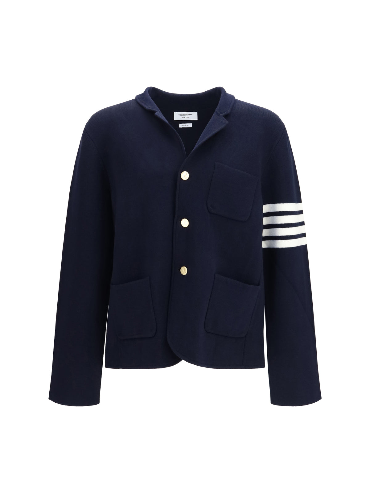 Thom Browne Men Single-Breasted Wool Jacket With Four-Bar Sleeve Detail