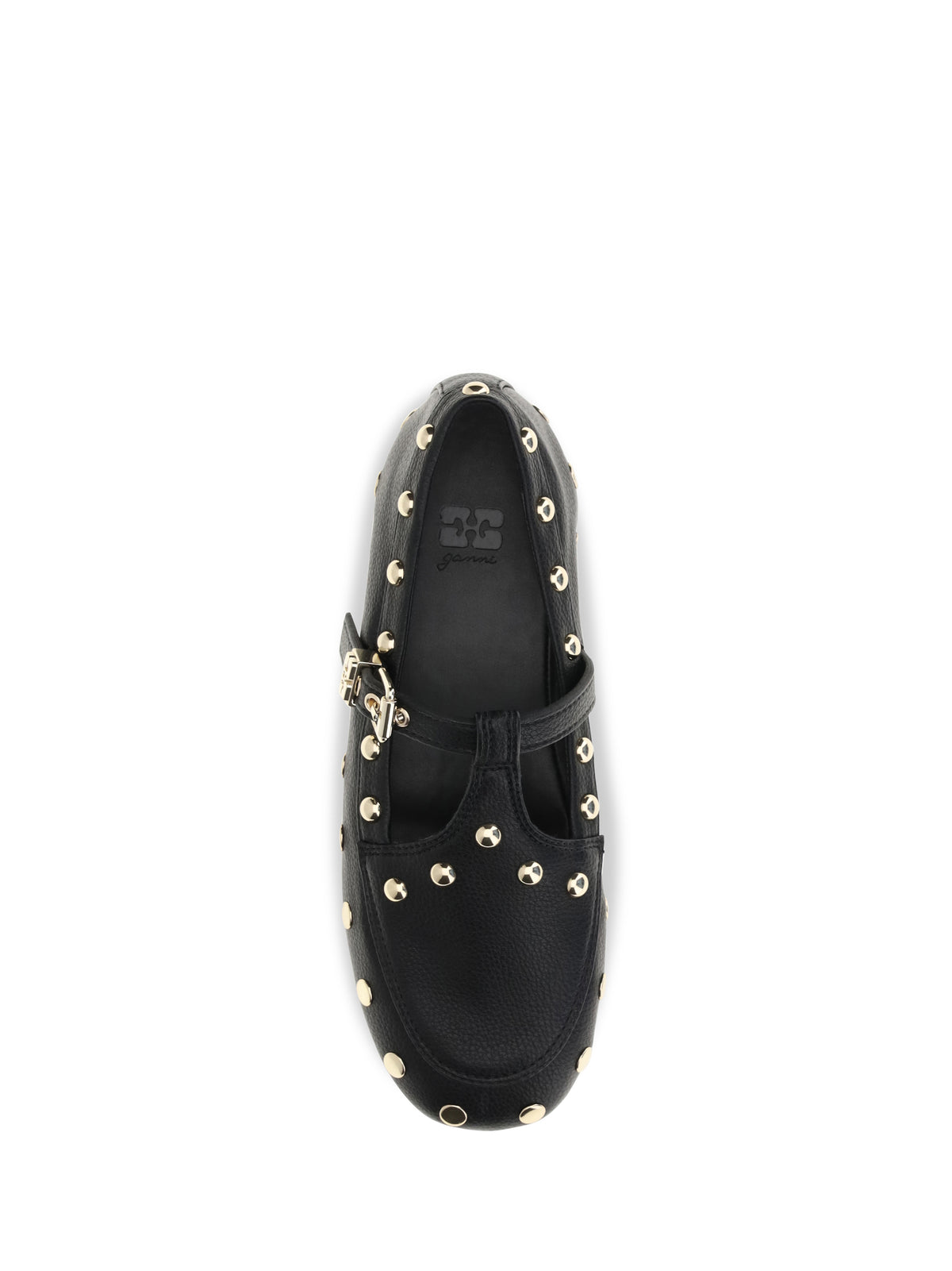 GANNI Ganni Women Mary Jenny Studded Ballerinas In Pebbled Leather