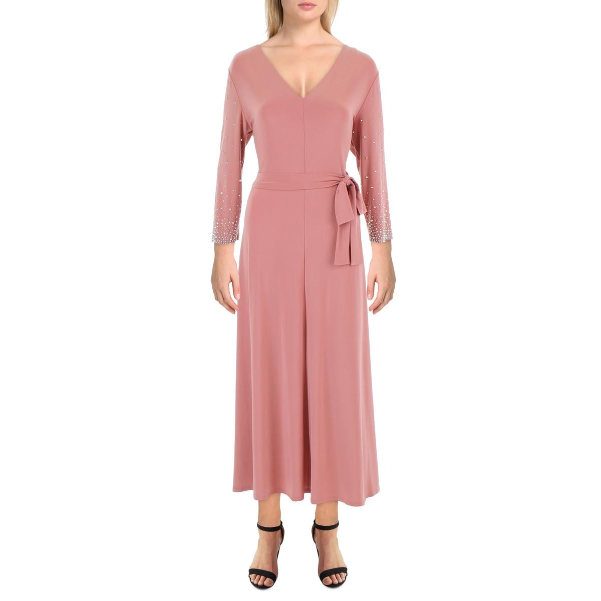 Womens Knit Beaded Midi Dress Rosewood