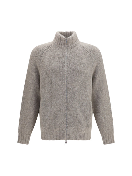 Brunello Cucinelli Men High-Neck Cashmere And Silk Cardigan With Brunello Cucinelli Men High-Neck Cashmere And Silk Cardigan With