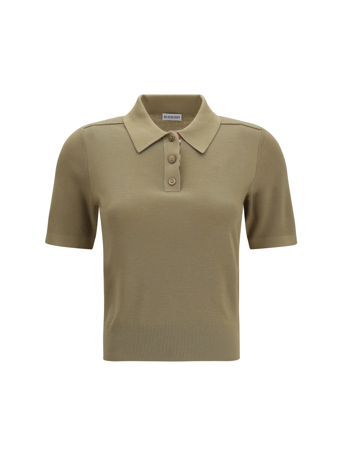 Burberry Women Knit Polo With Check Trim