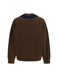 Sacai Men Wool Knit Cardigan With Integrated Scarf