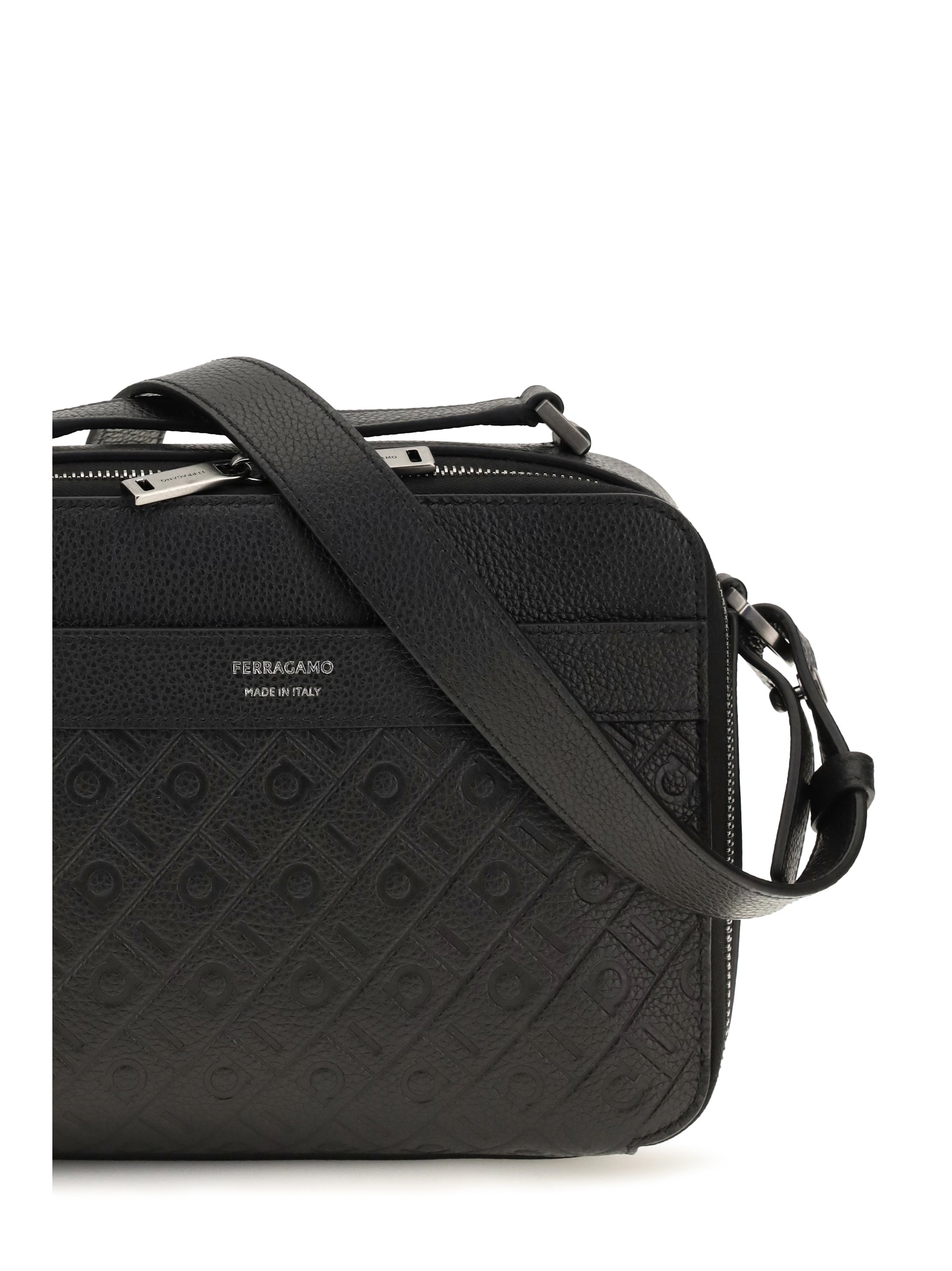FERRAGAMO Ferragamo Men Leather Crossbody Bag With Embossed Gancini Pattern