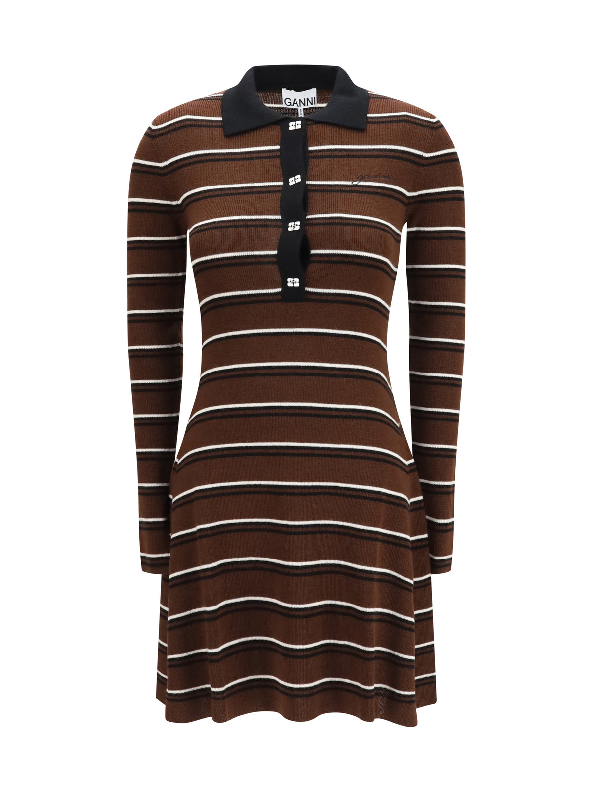 GANNI Ganni Women Striped Wool Polo Dress