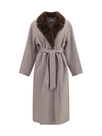 P.A.R.O.S.H. P.A.R.O.S.H. Women Wool Coat With Fur Collar And Belt