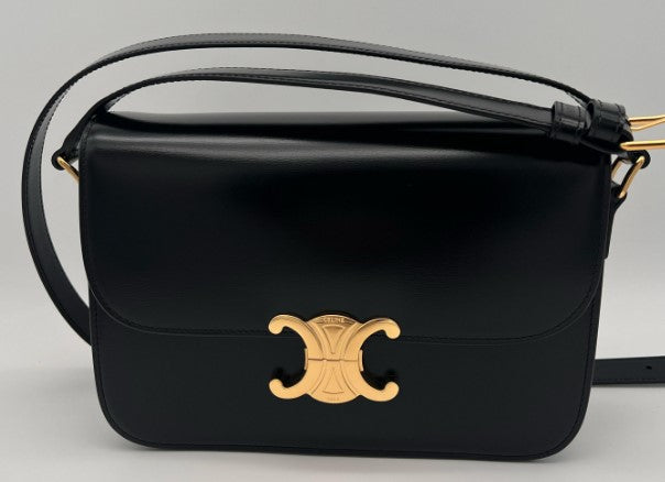 CELINE CLASSIQUE TRIOMPHE BAG IN SHINY CALFSKIN 187363 - BLACK