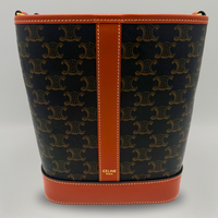 CELINE TRIOMPHE CANVAS AND CALFSKIN SMALL BUCKET BAG 191442 - TAN