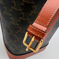 CELINE TRIOMPHE CANVAS AND CALFSKIN SMALL BUCKET BAG 191442 - TAN