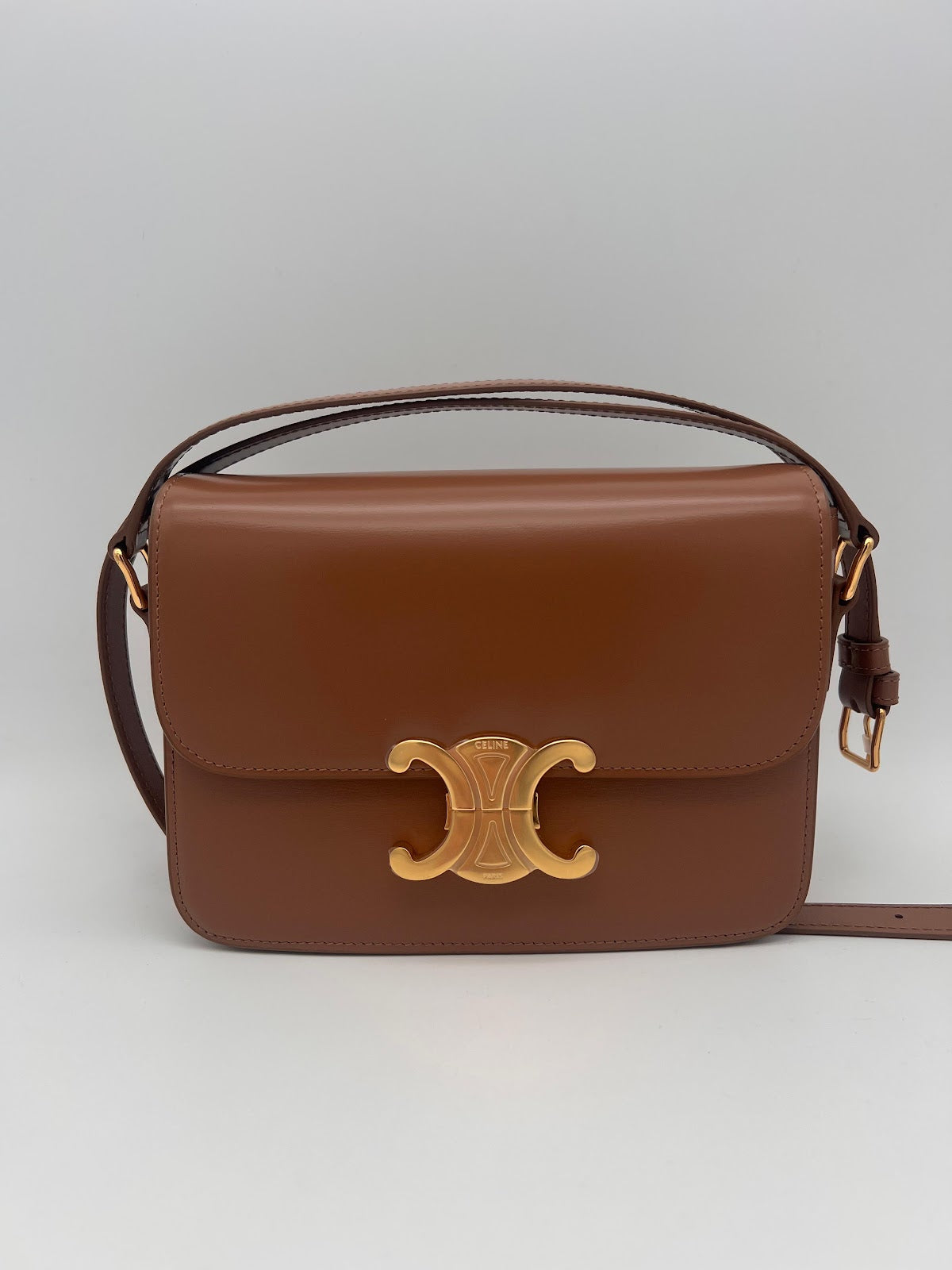 CELINE TEEN TRIOMPHE BAG IN SHINY CALFSKIN 188423 - BRONZE